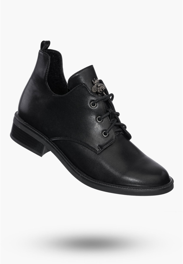 Buty Damskie Botki Czarne Skórzane Eleganckie Ocieplane Na Zimę GD-DO-604A