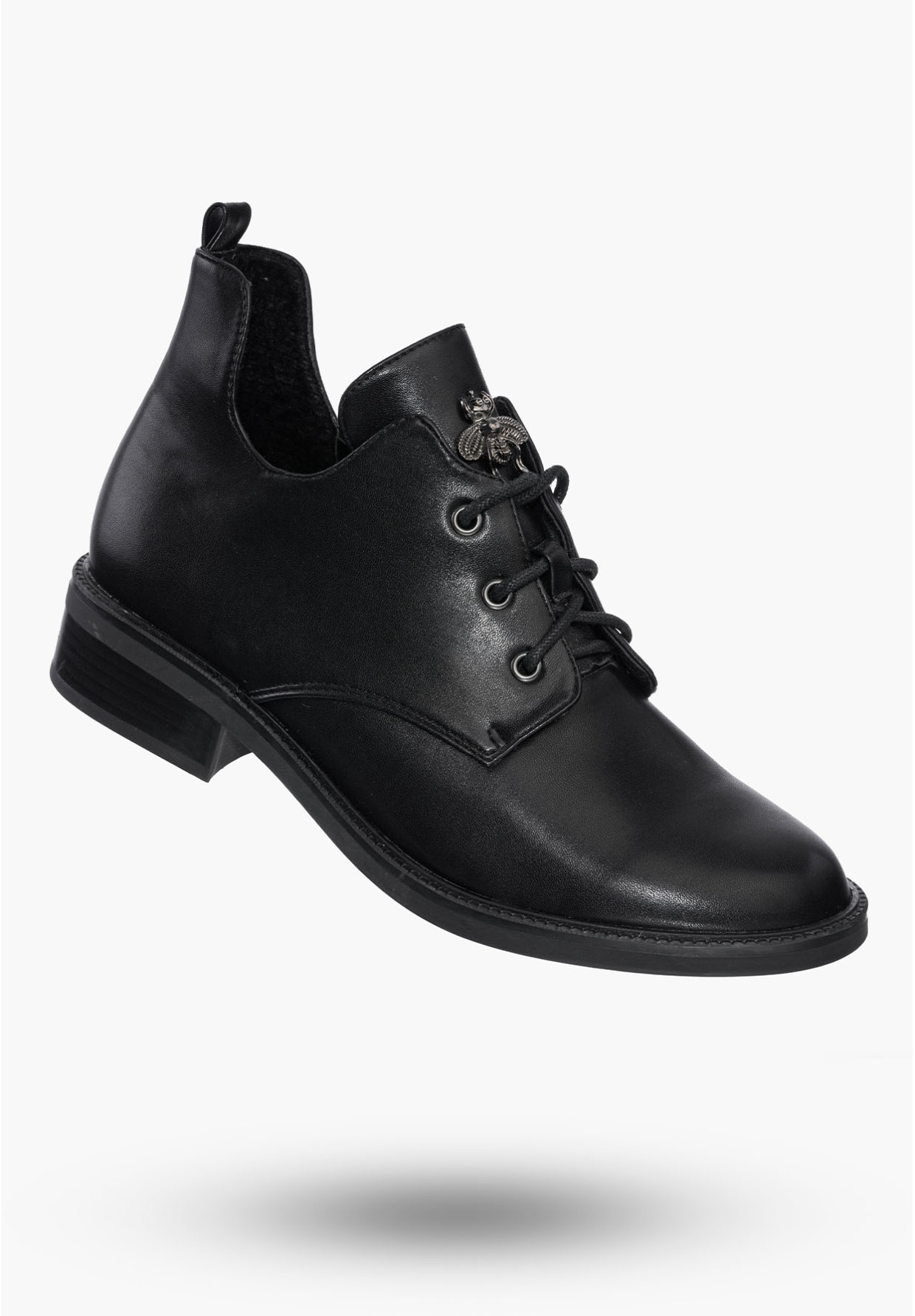 Buty Damskie Botki Czarne Skórzane Eleganckie Ocieplane Na Zimę GD-DO-604A