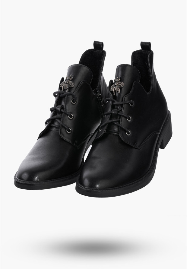 Buty Damskie Botki Czarne Skórzane Eleganckie Ocieplane Na Zimę GD-DO-604A
