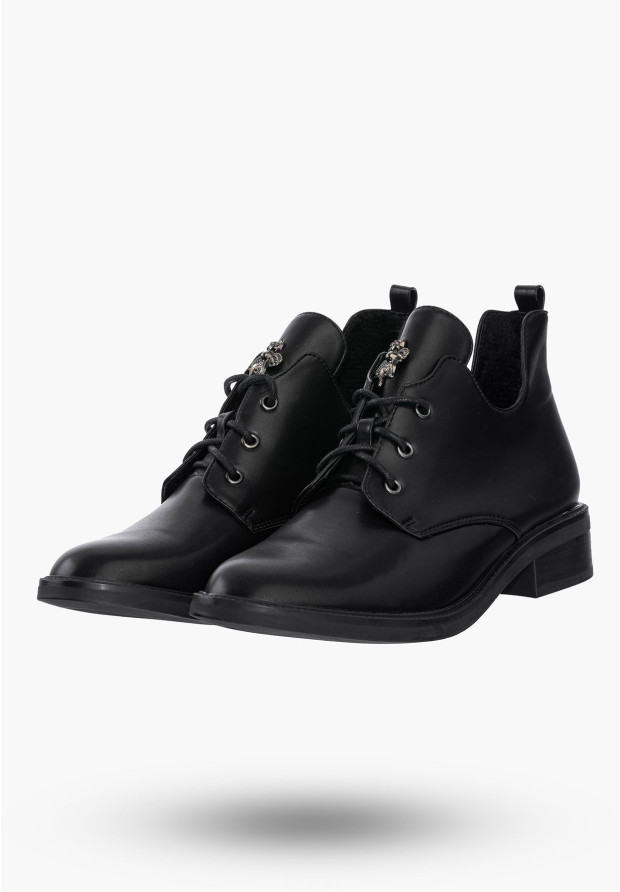 Buty Damskie Botki Czarne Skórzane Eleganckie Ocieplane Na Zimę GD-DO-604A