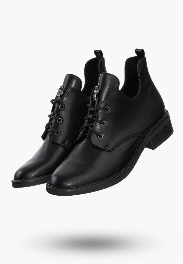 Buty Damskie Botki Czarne Skórzane Eleganckie Ocieplane Na Zimę GD-DO-604A