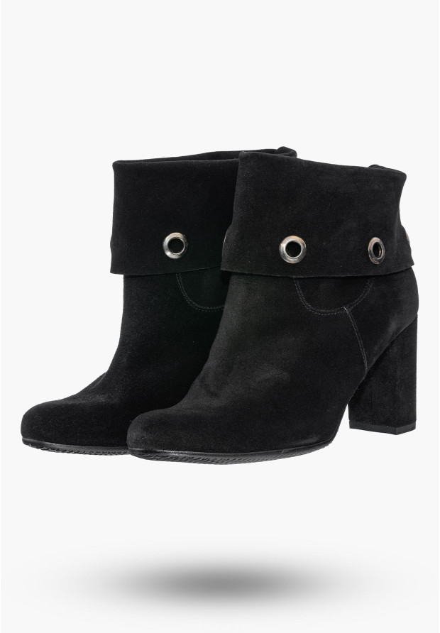 Buty Damskie Botki Czarne Zamszowe Ze Skóry Naturalnej Na słupku Na Zimę 1800