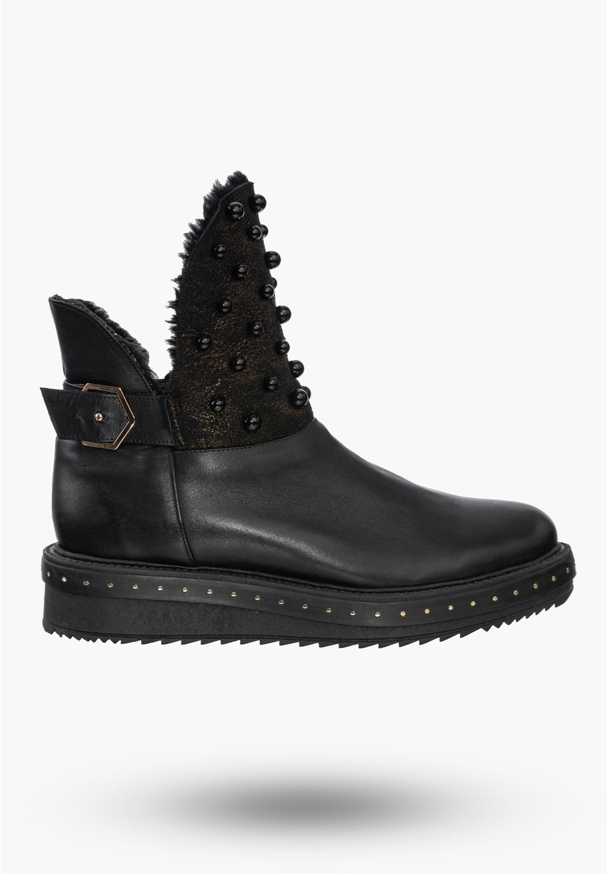 Buty Damskie Botki Czarne Skórzane Z Ozdobnymi Aplikacjami Na Zimę 272/1