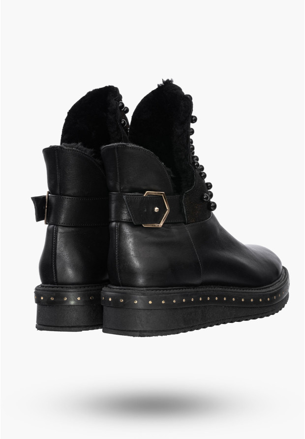 Buty Damskie Botki Czarne Skórzane Z Ozdobnymi Aplikacjami Na Zimę 272/1