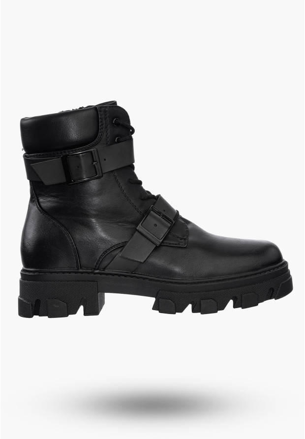 Buty Damskie Botki Workery Czarne Ocieplane Na Zimę HF230A