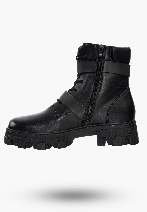 Buty Damskie Botki Workery Czarne Ocieplane Na Zimę HF230A