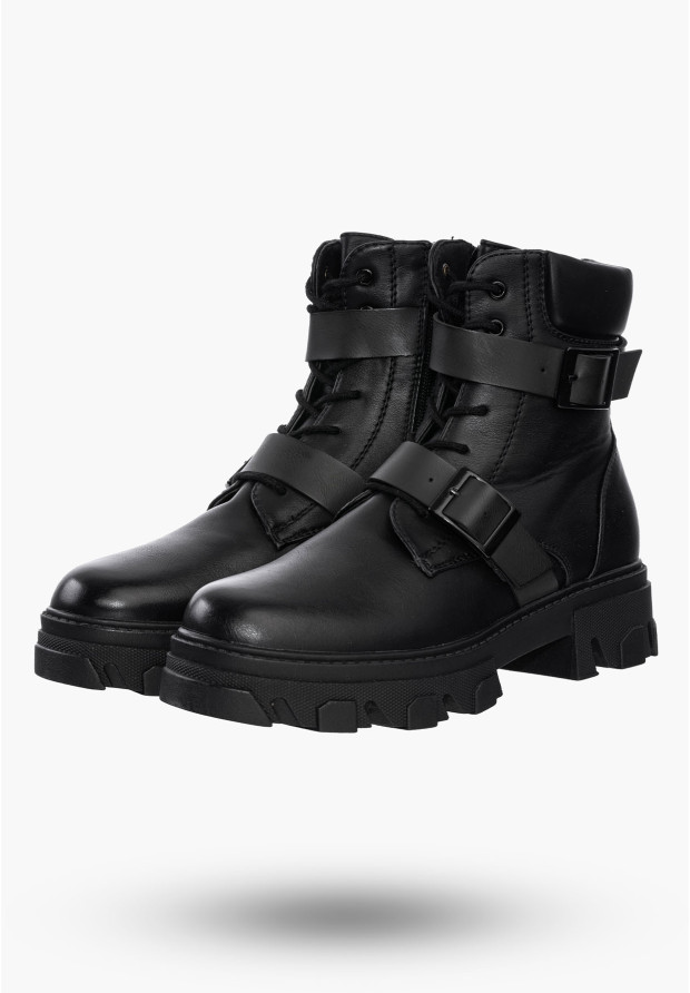 Buty Damskie Botki Workery Czarne Ocieplane Na Zimę HF230A
