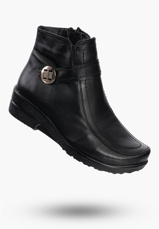 Buty Damskie Botki Czarne Ocieplane ze Skóry Naturalnej Na Zimę 68