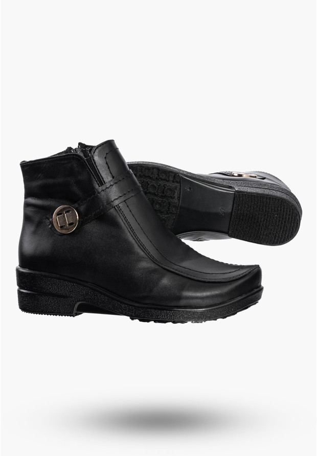 Buty Damskie Botki Czarne Ocieplane ze Skóry Naturalnej Na Zimę 68