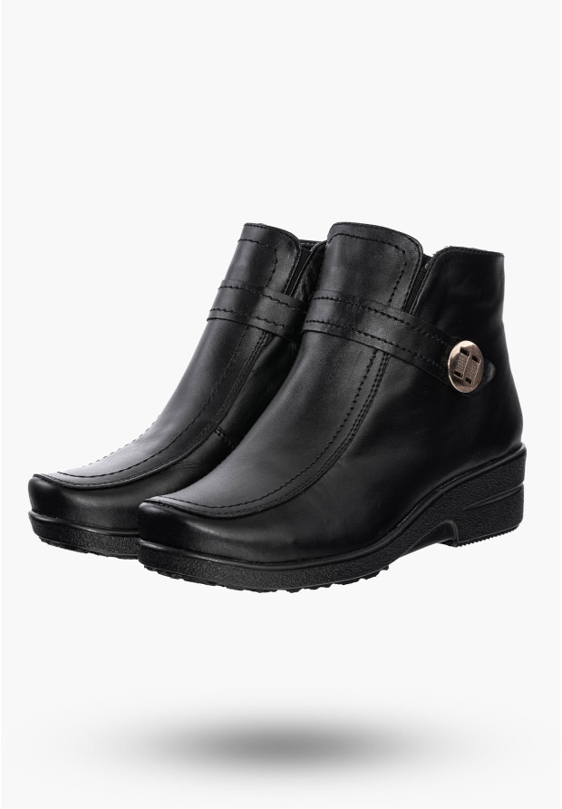 Buty Damskie Botki Czarne Ocieplane ze Skóry Naturalnej Na Zimę 68