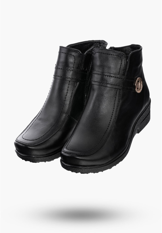 Buty Damskie Botki Czarne Ocieplane ze Skóry Naturalnej Na Zimę 68