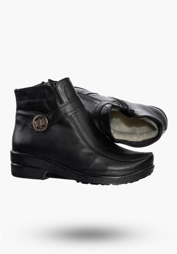 Buty Damskie Botki Czarne Ocieplane ze Skóry Naturalnej Na Zimę 68