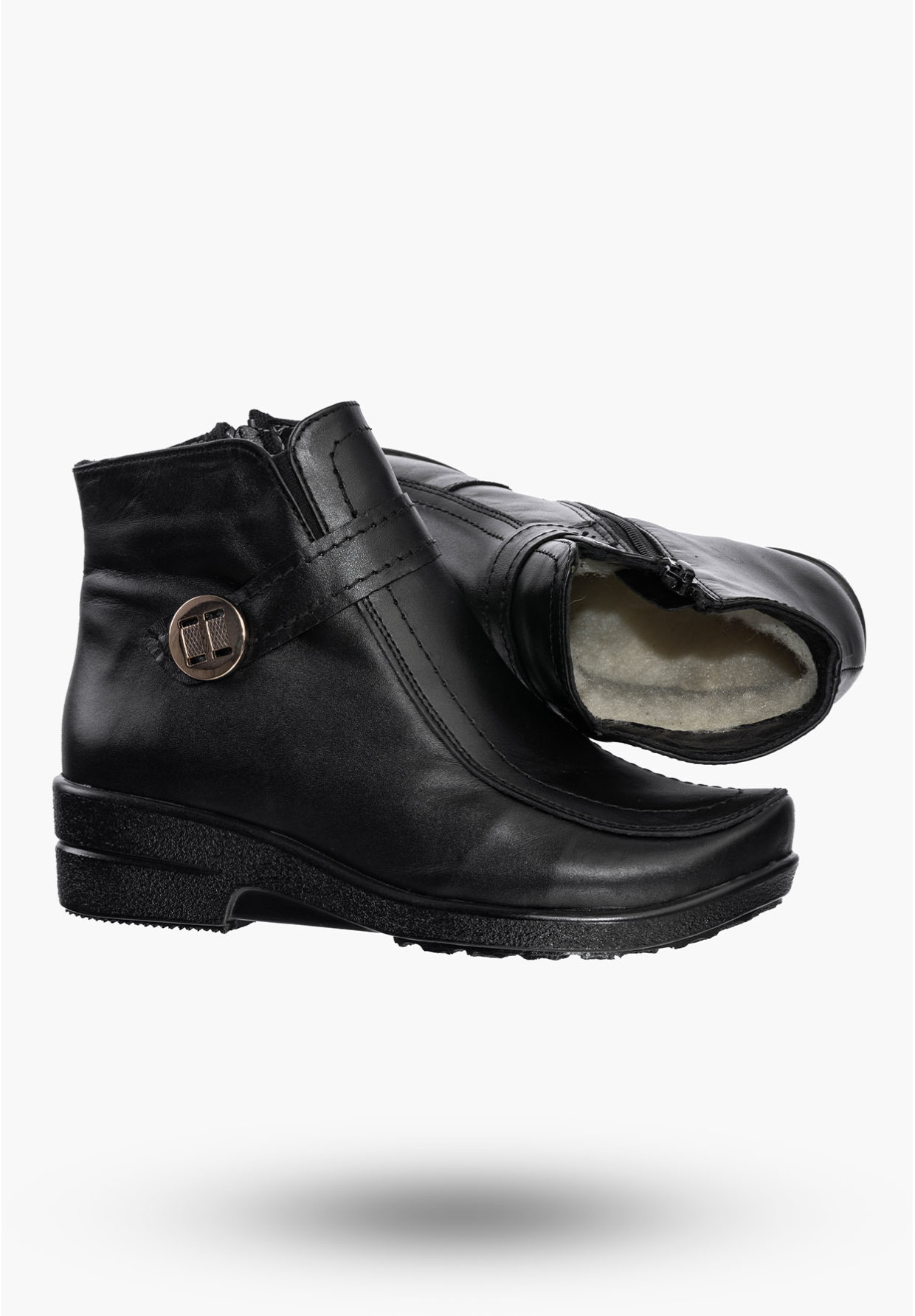 Buty Damskie Botki Czarne Ocieplane ze Skóry Naturalnej Na Zimę 68