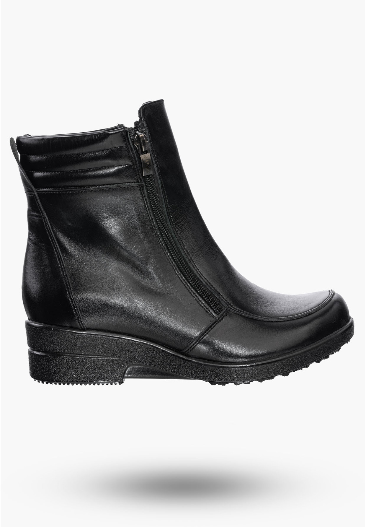 Buty Damskie Botki Skórzane Czarne Ocieplane Na Koturnie Na Zimę 204