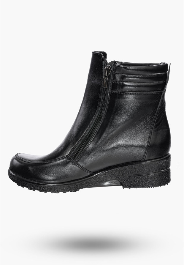 Buty Damskie Botki Skórzane Czarne Ocieplane Na Koturnie Na Zimę 204