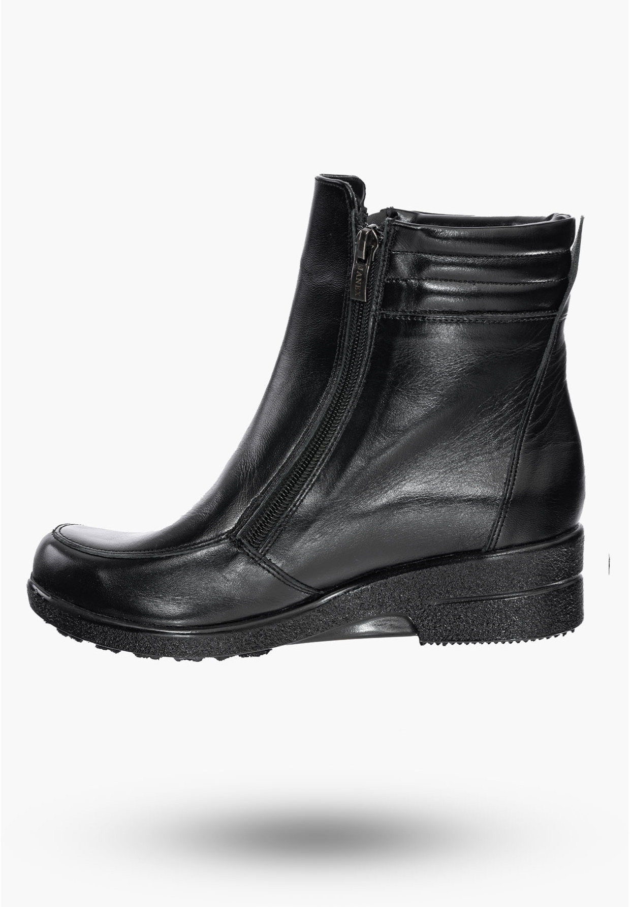 Buty Damskie Botki Skórzane Czarne Ocieplane Na Koturnie Na Zimę 204