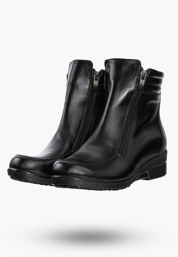Buty Damskie Botki Skórzane Czarne Ocieplane Na Koturnie Na Zimę 204