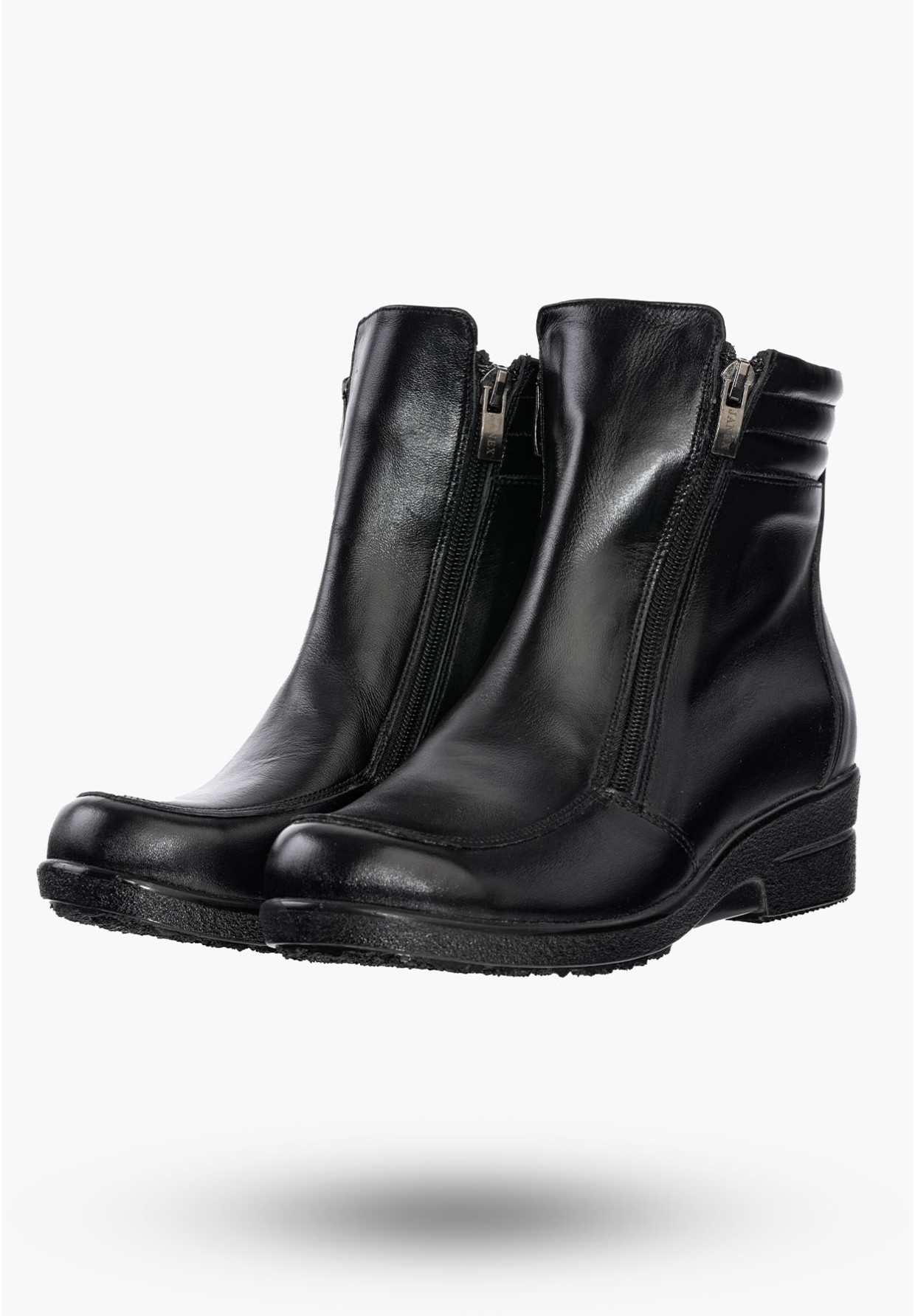 Buty Damskie Botki Skórzane Czarne Ocieplane Na Koturnie Na Zimę 204