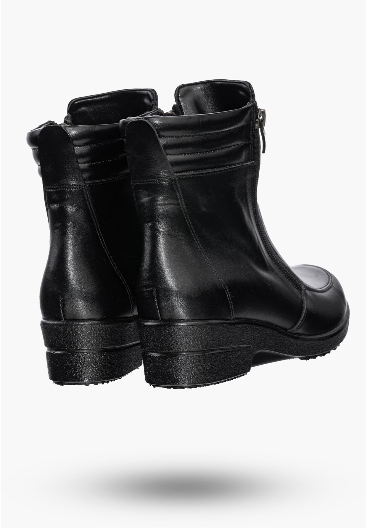 Buty Damskie Botki Skórzane Czarne Ocieplane Na Koturnie Na Zimę 204