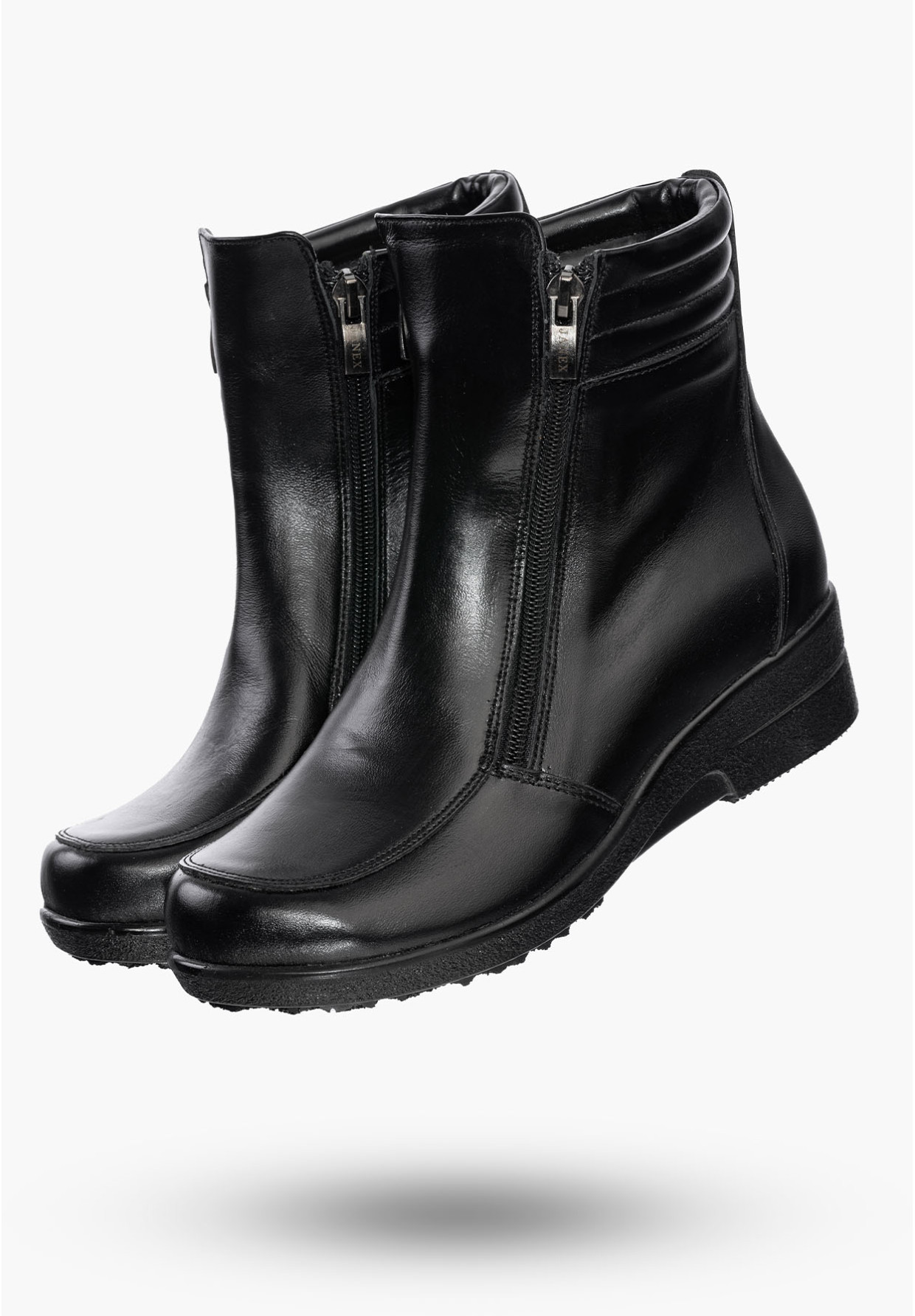 Buty Damskie Botki Skórzane Czarne Ocieplane Na Koturnie Na Zimę 204