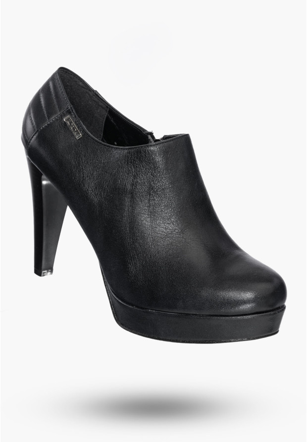 Buty Damskie Botki Skórzane Granatowe Na Obcasie Na Zimę 1509