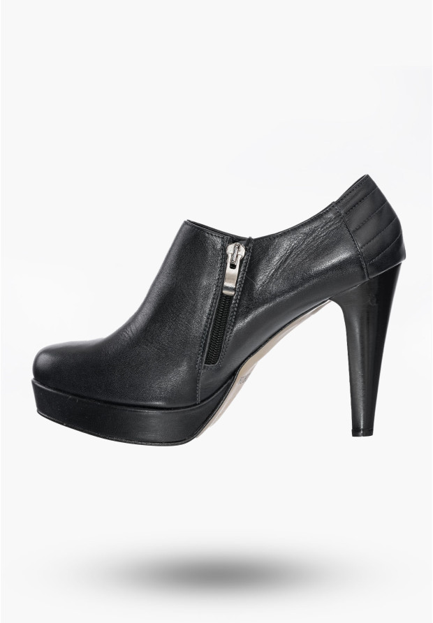 Buty Damskie Botki Skórzane Granatowe Na Obcasie Na Zimę 1509