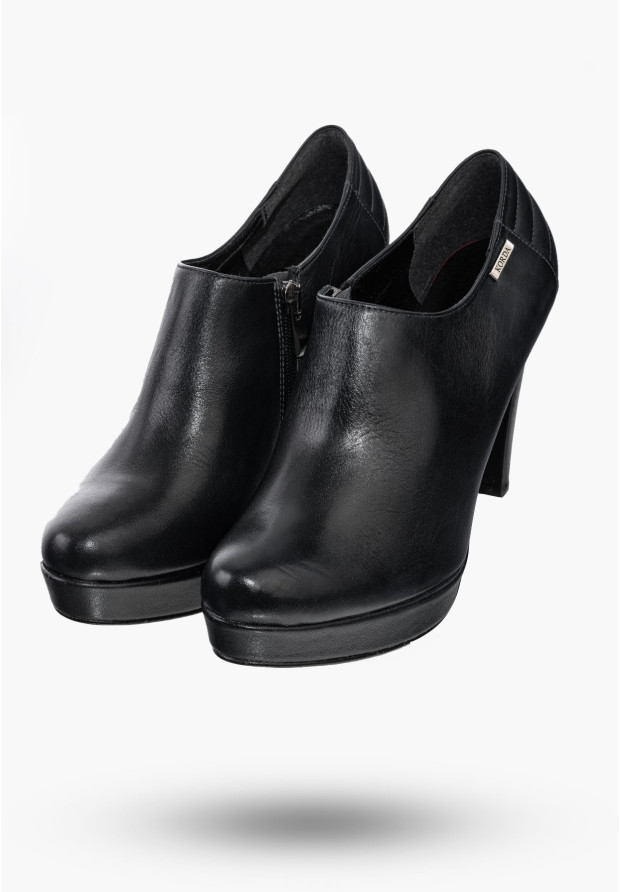 Buty Damskie Botki Skórzane Granatowe Na Obcasie Na Zimę 1509