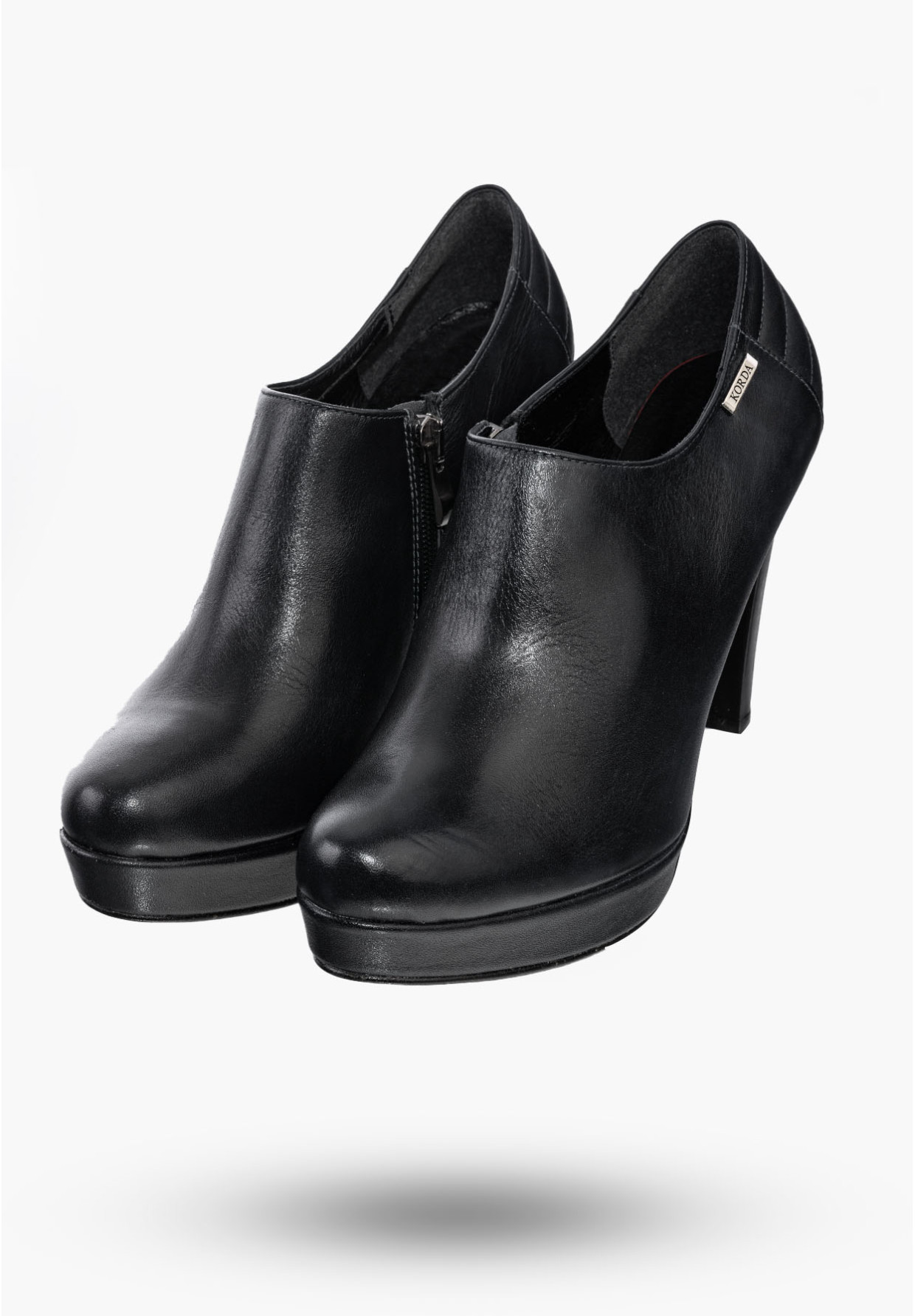 Buty Damskie Botki Skórzane Granatowe Na Obcasie Na Zimę 1509
