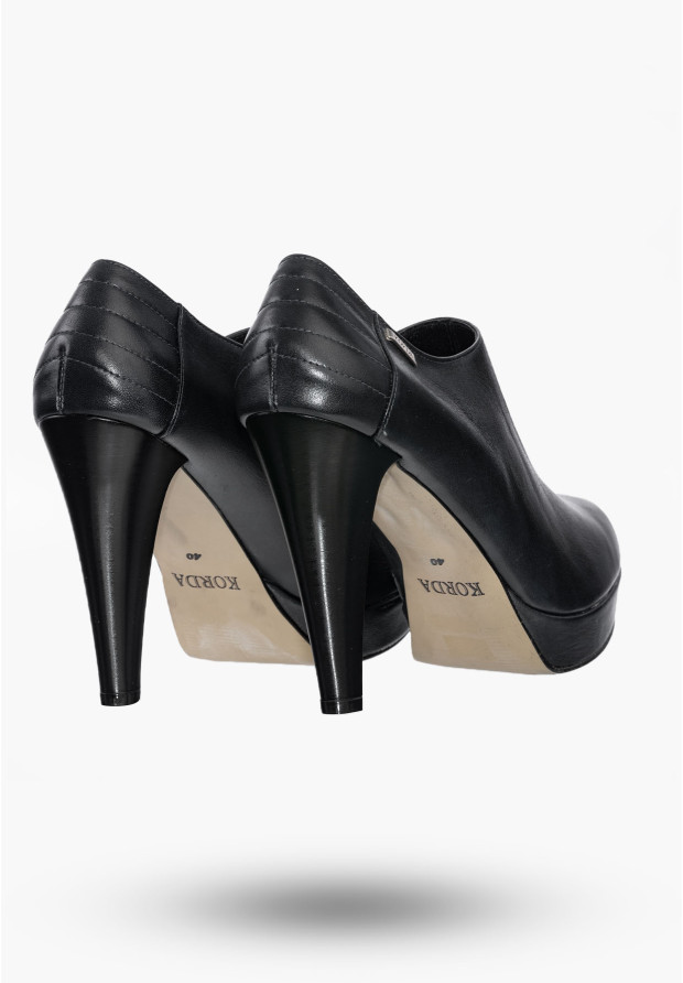 Buty Damskie Botki Skórzane Granatowe Na Obcasie Na Zimę 1509