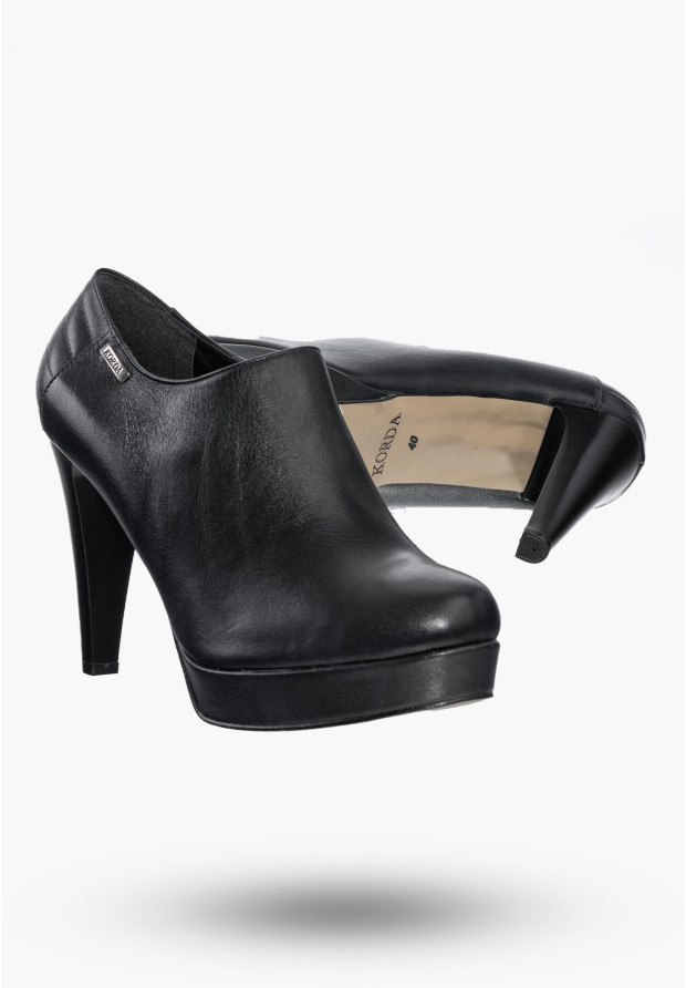 Buty Damskie Botki Skórzane Granatowe Na Obcasie Na Zimę 1509