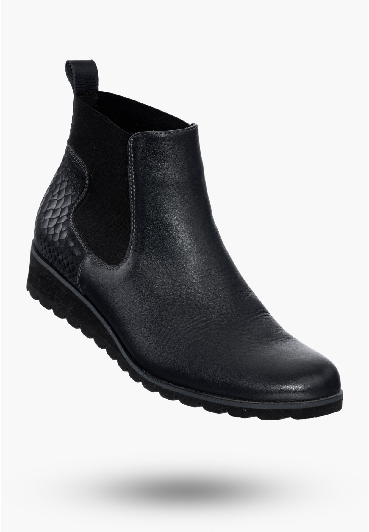 Buty Damskie Botki Granatowe Ze Skóry Naturalnej Na Koturnie Na Zimę 829