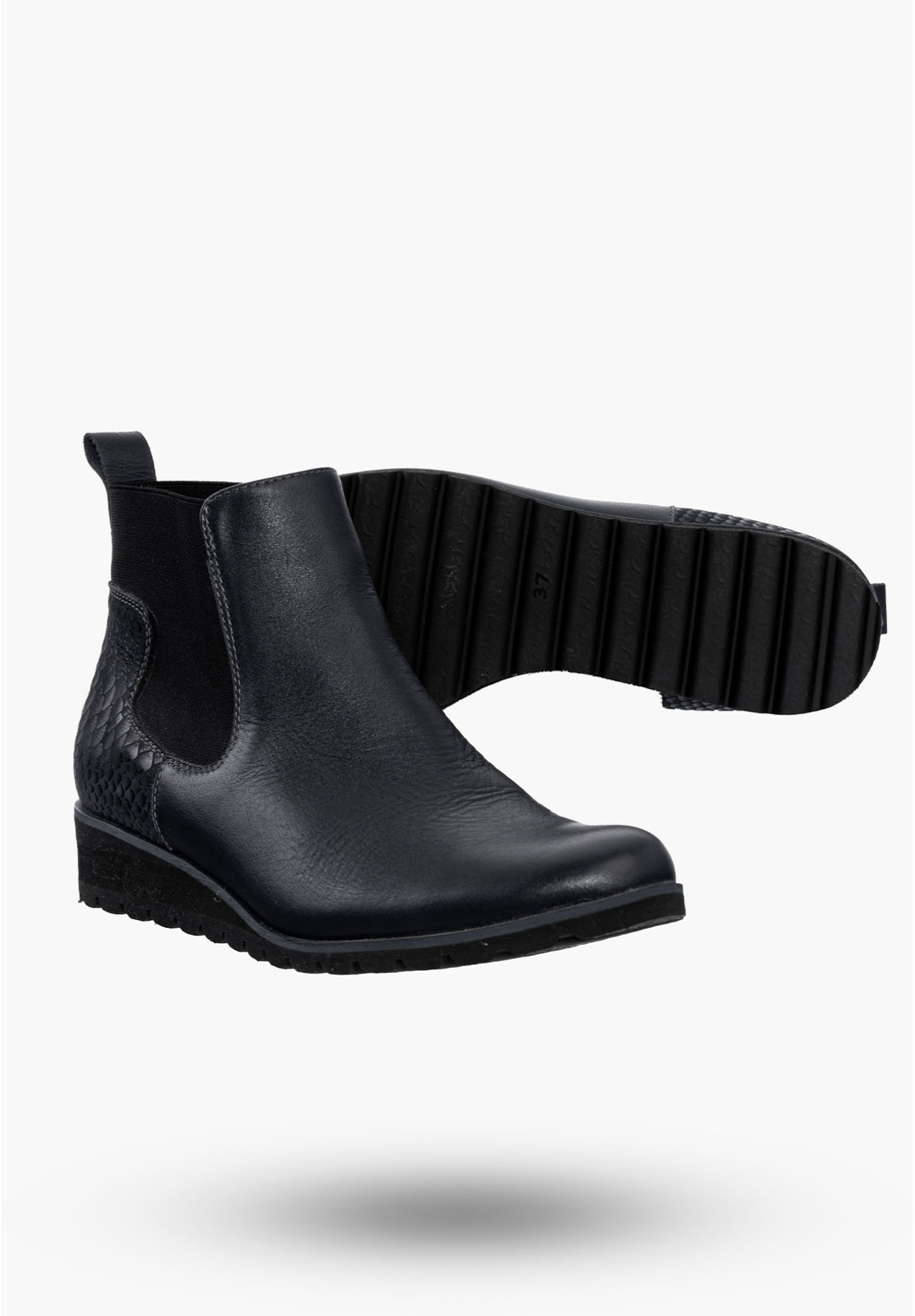 Buty Damskie Botki Granatowe Ze Skóry Naturalnej Na Koturnie Na Zimę 829