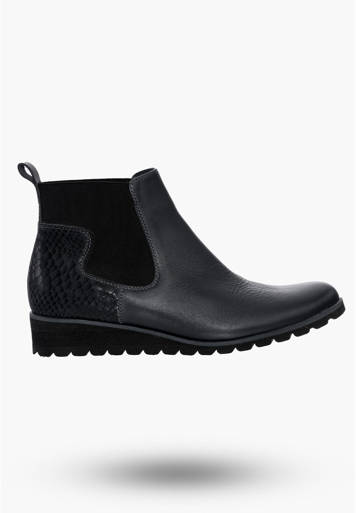 Buty Damskie Botki Granatowe Ze Skóry Naturalnej Na Koturnie Na Zimę 829