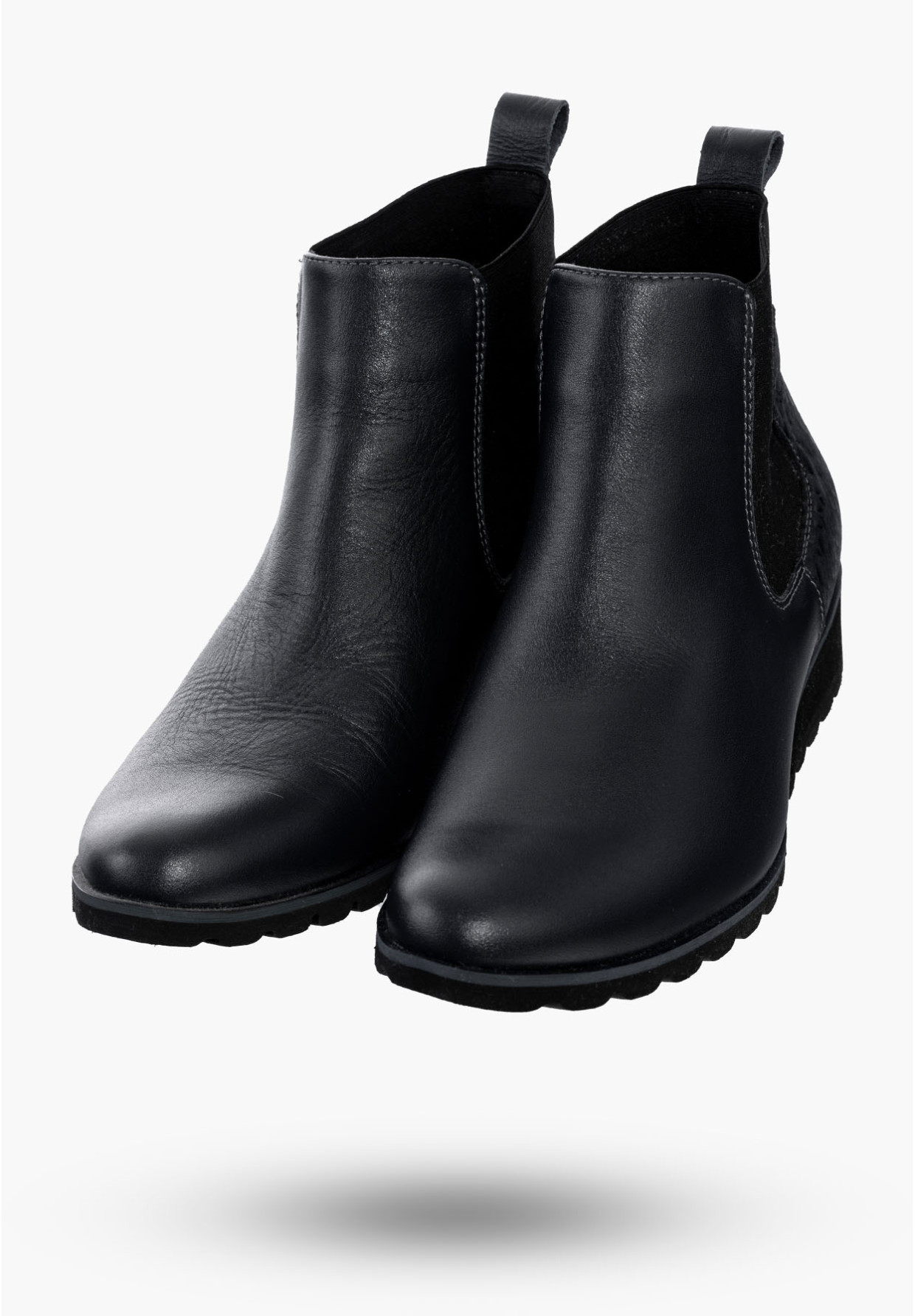 Buty Damskie Botki Granatowe Ze Skóry Naturalnej Na Koturnie Na Zimę 829