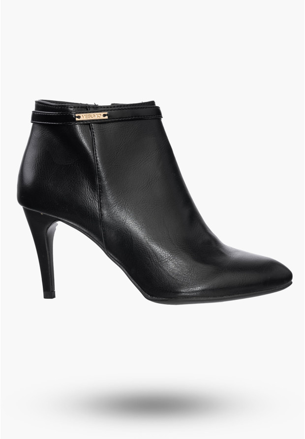Buty Damskie Botki Czarne Modne Na Obcasie Na Zimę S15-F-BP-05-BK