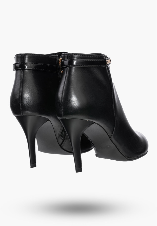 Buty Damskie Botki Czarne Modne Na Obcasie Na Zimę S15-F-BP-05-BK