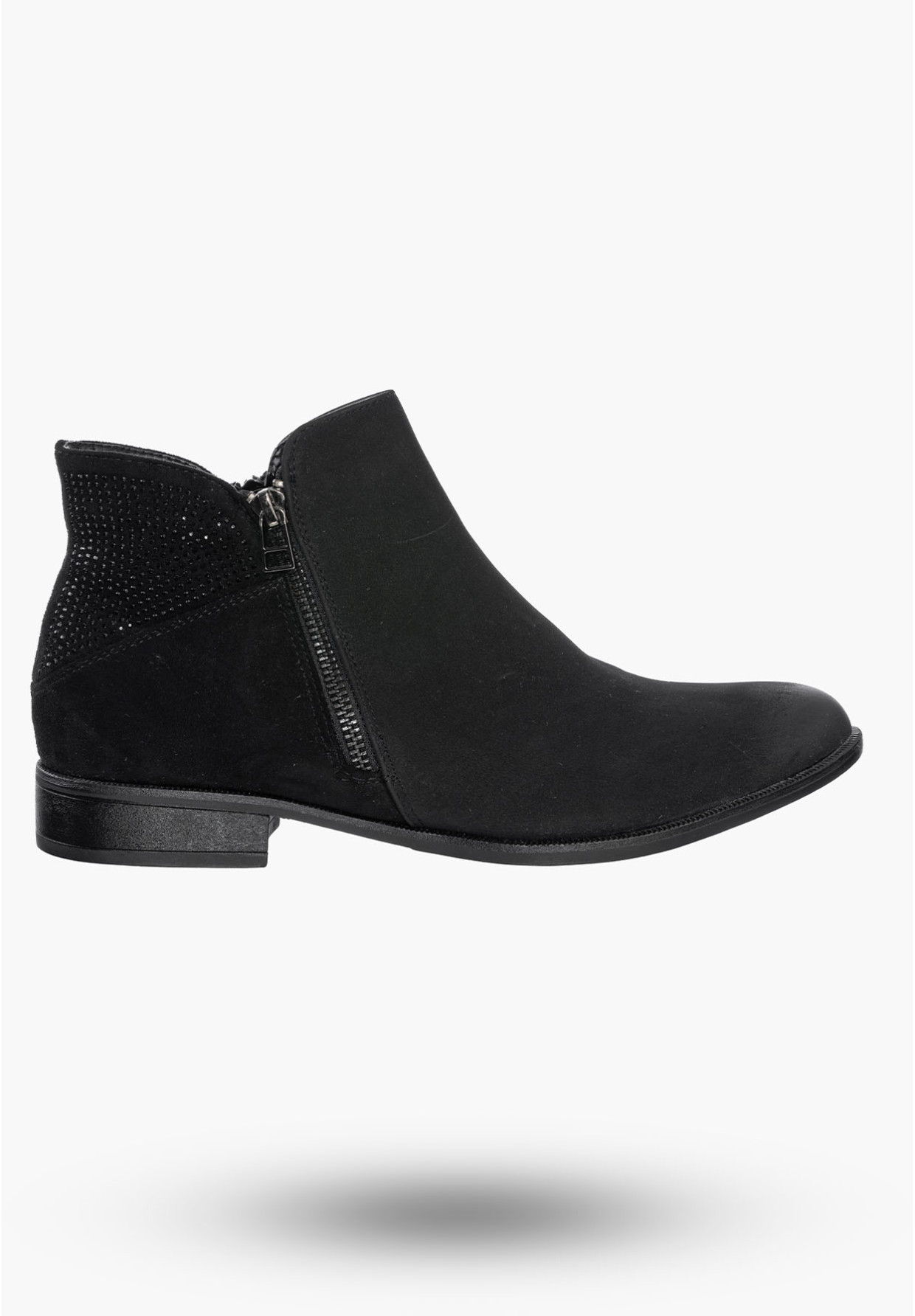 Buty Damskie Botki Czarne Skórzane Na Płaskim Obcasie Na Zimę AM65-38