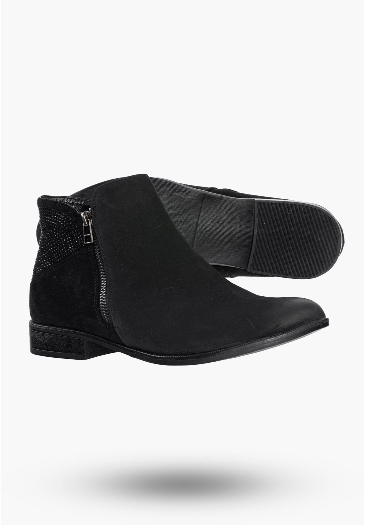 Buty Damskie Botki Czarne Skórzane Na Płaskim Obcasie Na Zimę AM65-38