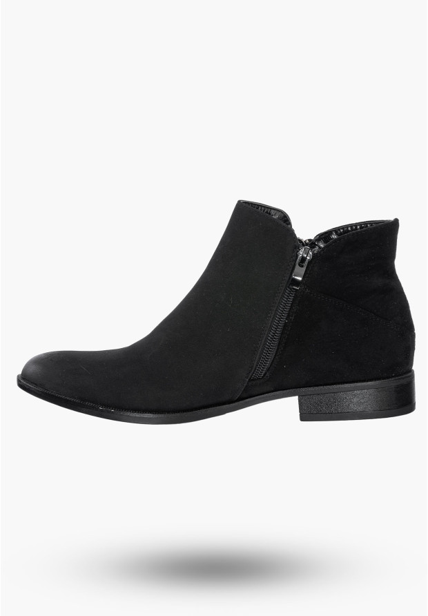 Buty Damskie Botki Czarne Skórzane Na Płaskim Obcasie Na Zimę AM65-38