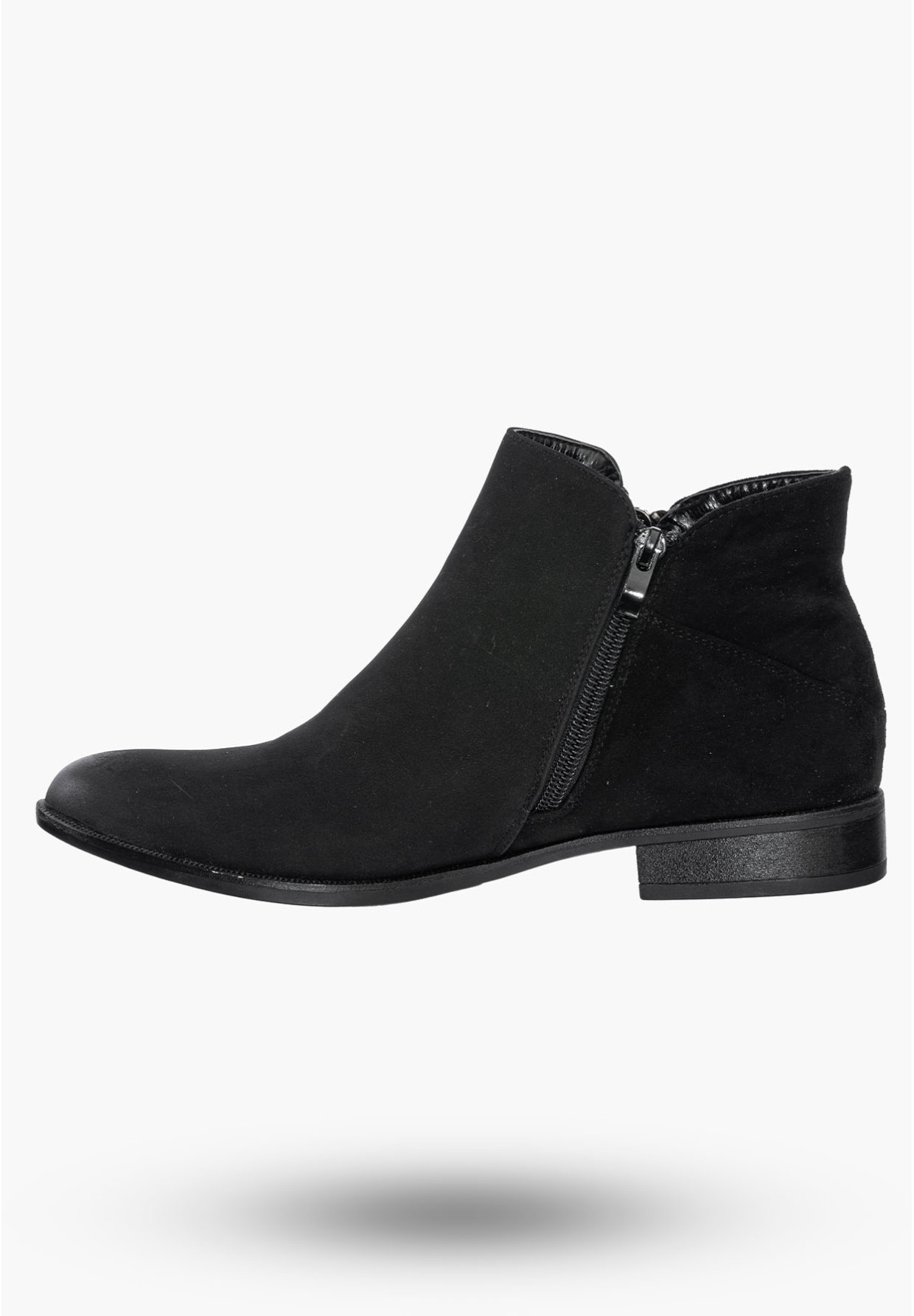 Buty Damskie Botki Czarne Skórzane Na Płaskim Obcasie Na Zimę AM65-38