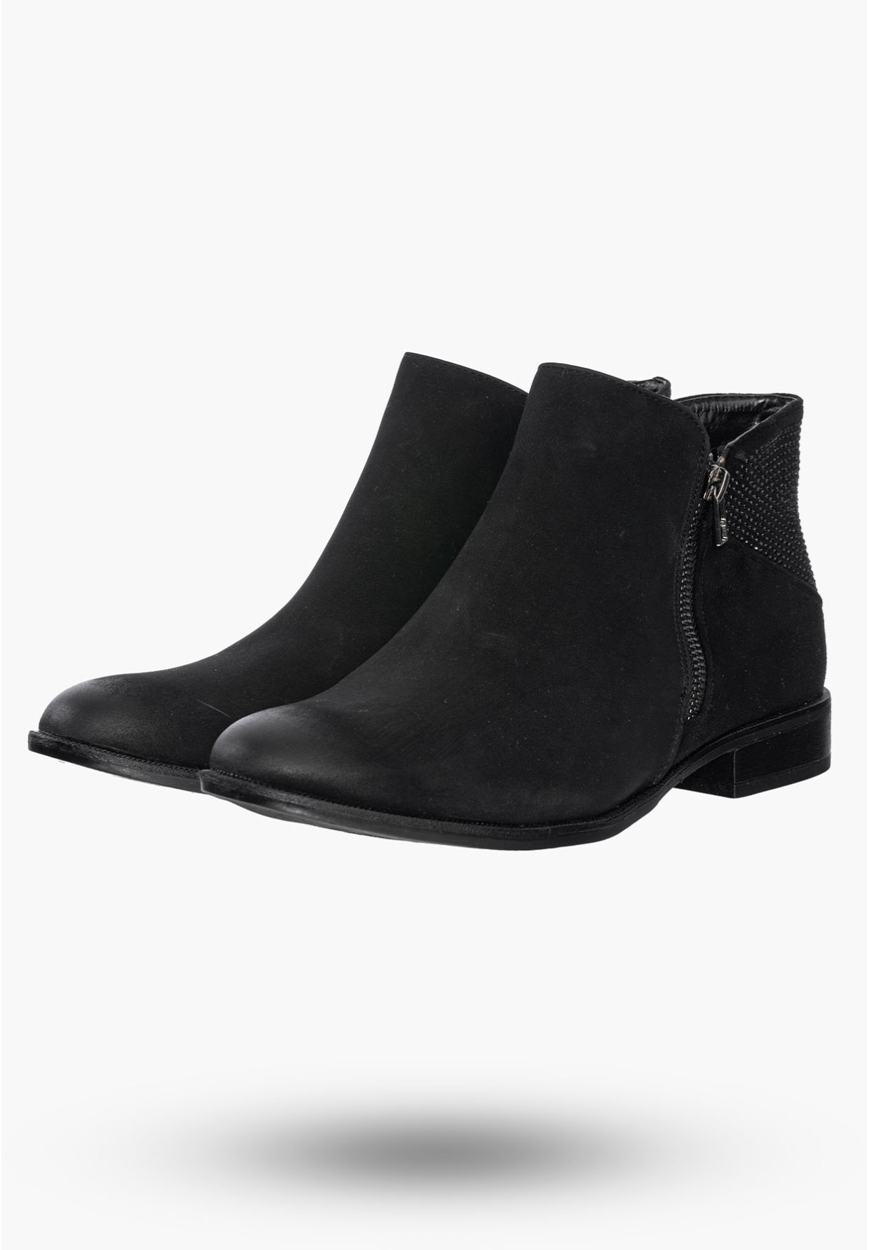 Buty Damskie Botki Czarne Skórzane Na Płaskim Obcasie Na Zimę AM65-38