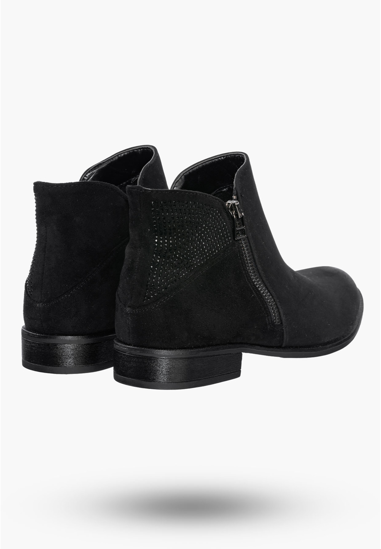 Buty Damskie Botki Czarne Skórzane Na Płaskim Obcasie Na Zimę AM65-38