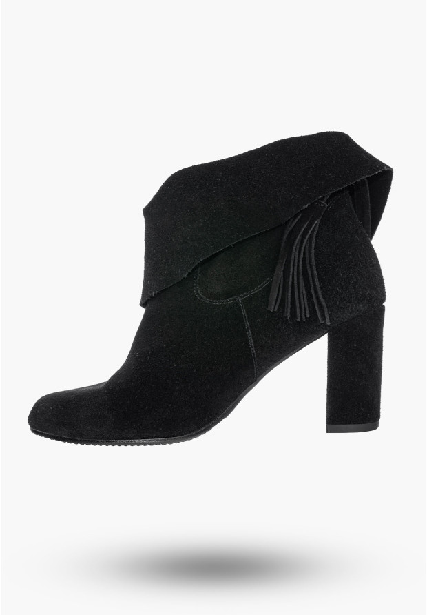 Buty Damskie Botki Czarne Na Słupku Skórzane Na Zimę 715