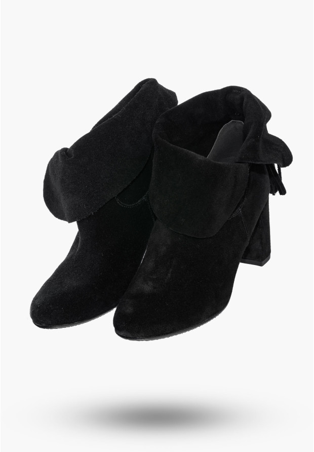 Buty Damskie Botki Czarne Na Słupku Skórzane Na Zimę 715