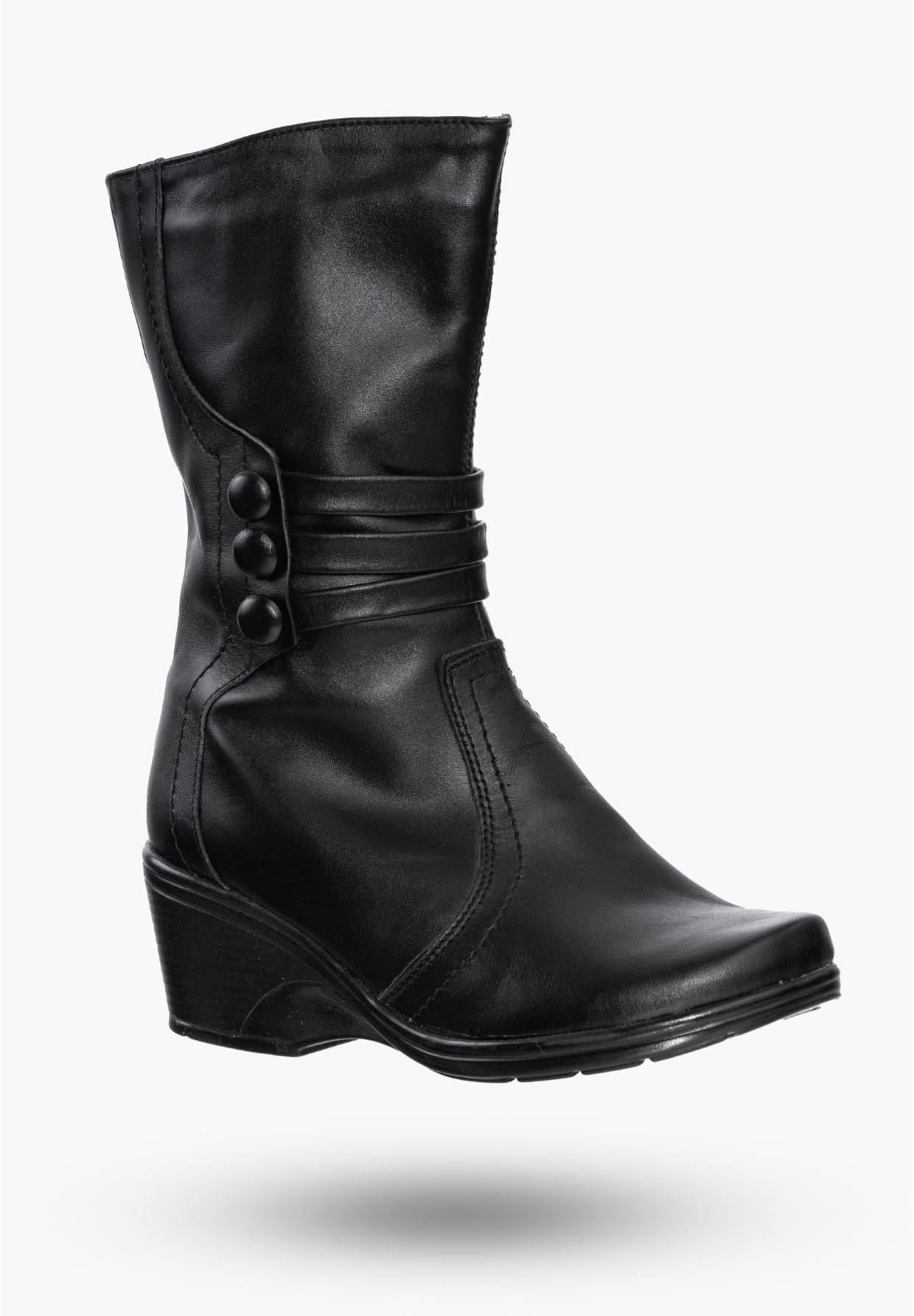 Buty Damskie Botki Czarne Ocieplane Ze Skóry Naturalnej Na Zimę 64-K