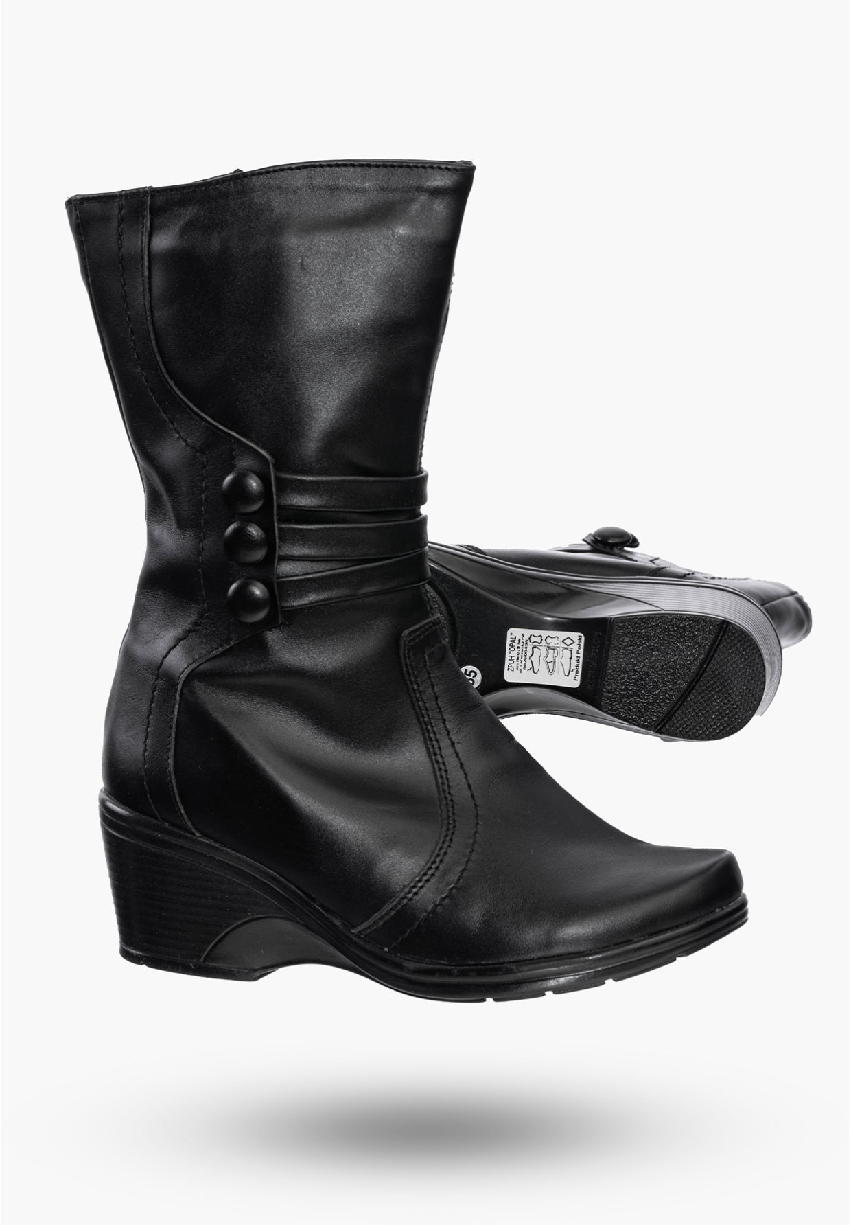 Buty Damskie Botki Czarne Ocieplane Ze Skóry Naturalnej Na Zimę 64-K