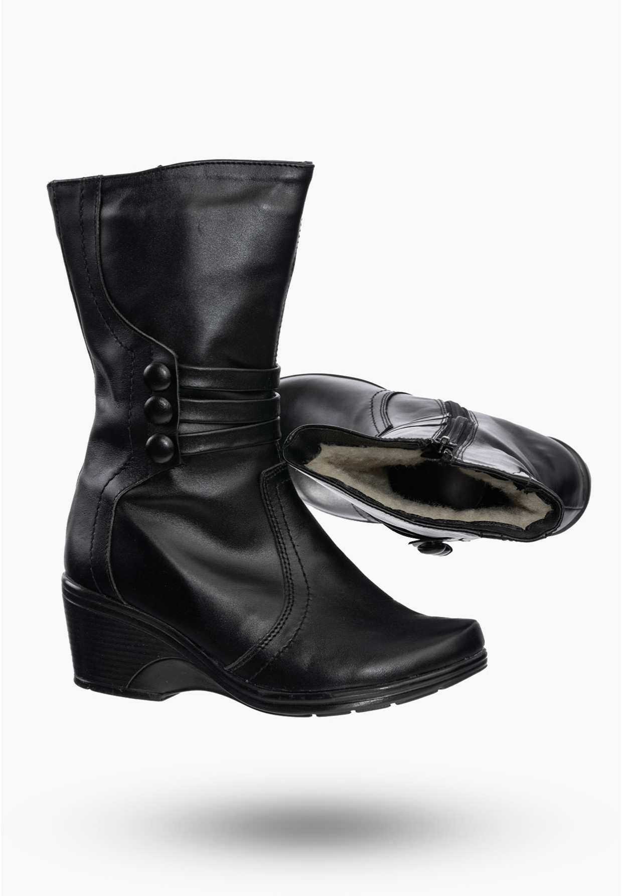 Buty Damskie Botki Czarne Ocieplane Ze Skóry Naturalnej Na Zimę 64-K