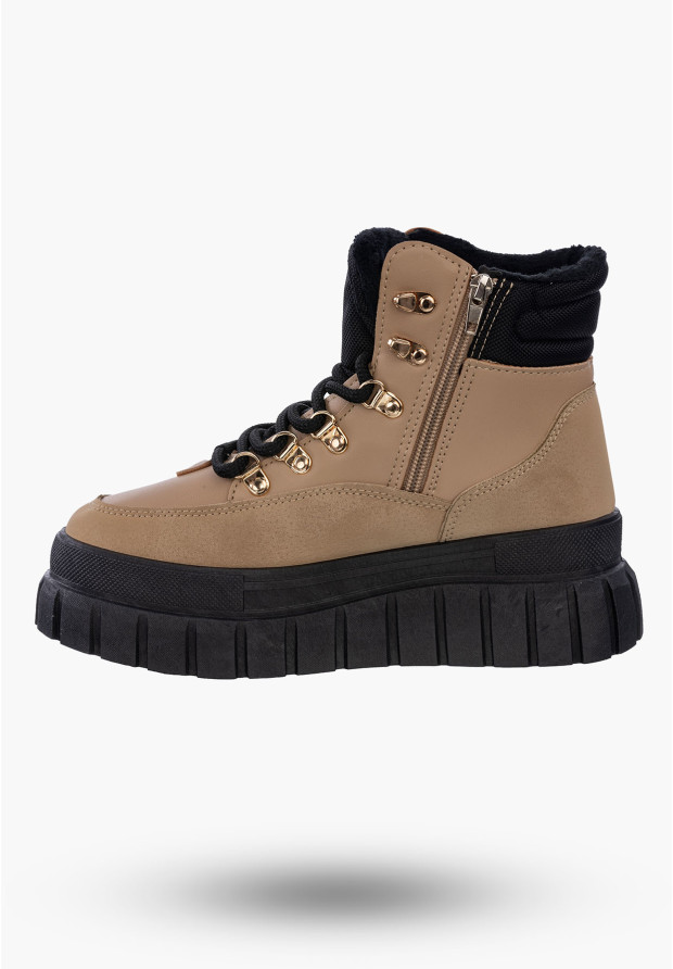 Buty Damskie Botki Trapery Camel Ocieplane Na Platformie Na Zimę J74779-2