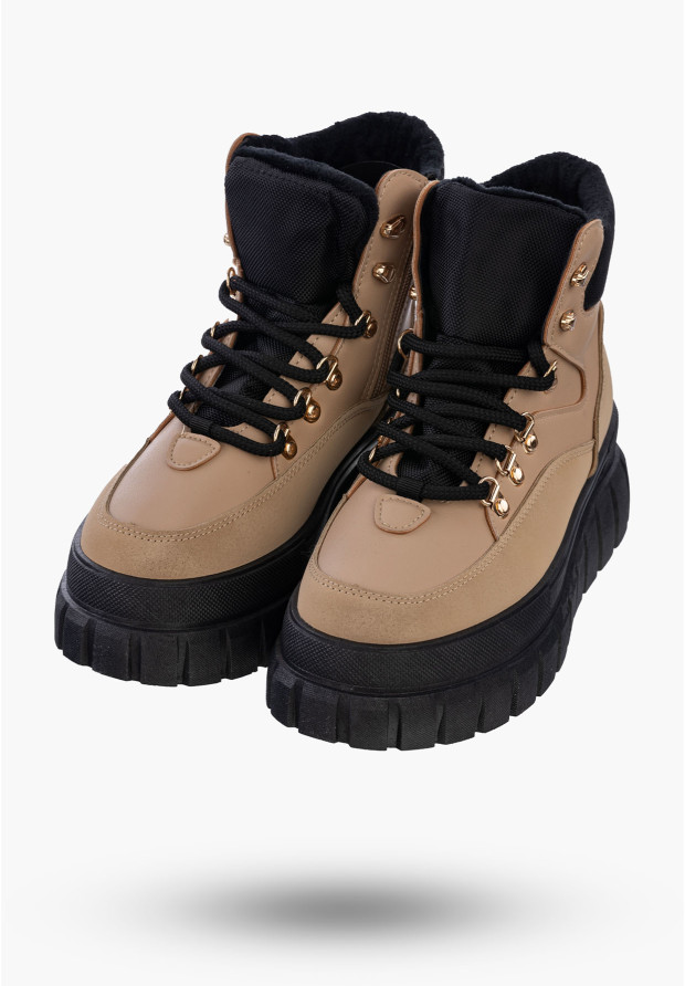 Buty Damskie Botki Trapery Camel Ocieplane Na Platformie Na Zimę J74779-2