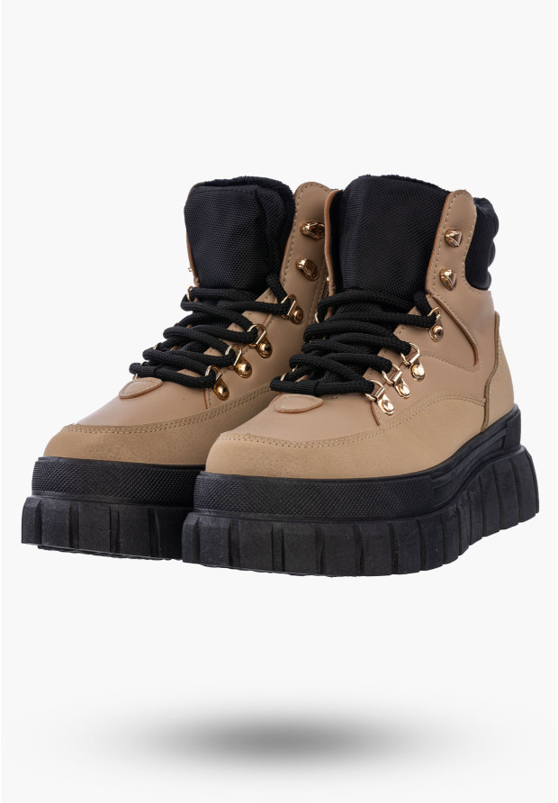 Buty Damskie Botki Trapery Camel Ocieplane Na Platformie Na Zimę J74779-2